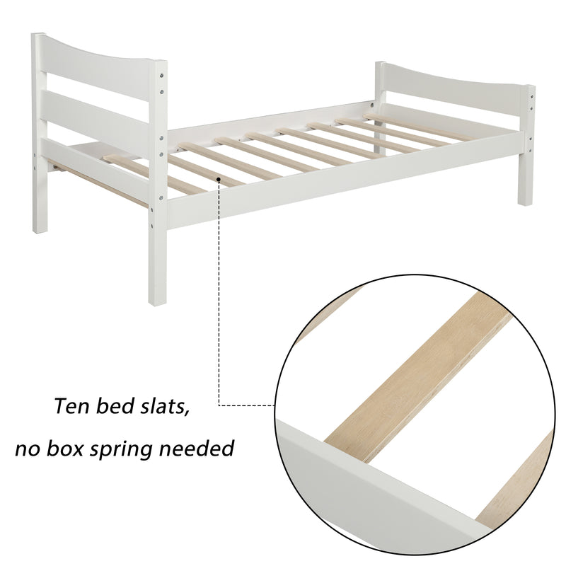 Twin Size Wood Platform Bed with Headboard and Wooden Slat Support (White)