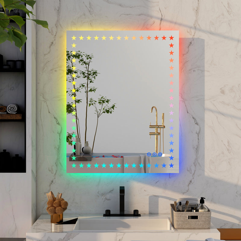 40×32  inch LED Bathroom Mirror with Lights Backlit RGB Color Changing Lighted Mirror for Bathroom Wall Dimmable Anti-Fog Memory Rectangular Vanity Mirror (RGB Multicolor Backlit + Front-Lighted )