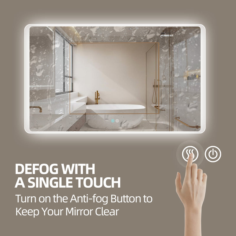 60 x 36 LED Mirror for Bathroom, LED Vanity Mirror, Adjustable 3 Color, Dimmable Vanity Mirror with Lights, Anti-Fog, Touch Control Wall Mounted Bathroom Mirror,Vertical