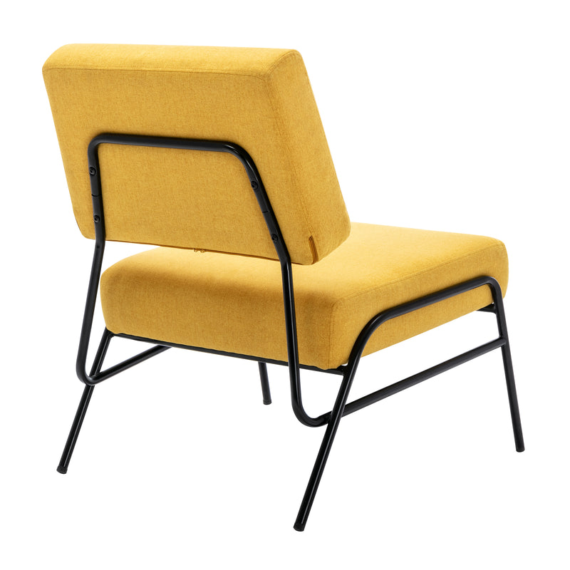 Wire Metal Frame Slipper Chair, Armless Accent Chair Lounge Chair for Living Room, Bedroom, Home Office,Yellow Linen