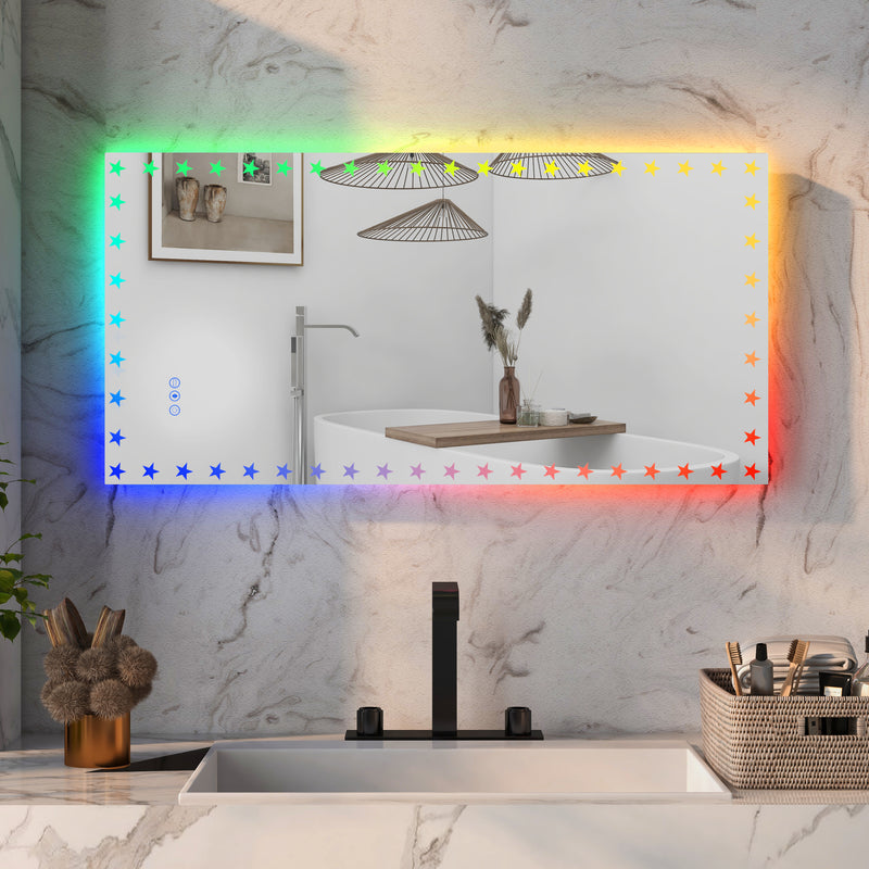 48X24 inch LED Bathroom Mirror with Lights Backlit RGB Color Changing Lighted Mirror for Bathroom Wall Dimmable Anti-Fog Memory Rectangular Vanity Mirror (RGB Multicolor Backlit + Front-Lighted