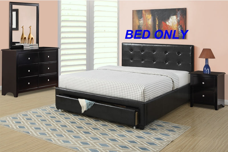 Bedroom Furniture Black Storage Under Bed Queen Size bed Faux Leather upholstered