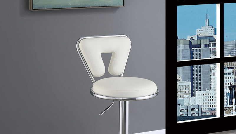 Adjustable Bar stool Gas lift Chair White Faux Leather Chrome Base metal frame Modern Stylish Set of 2 Chairs