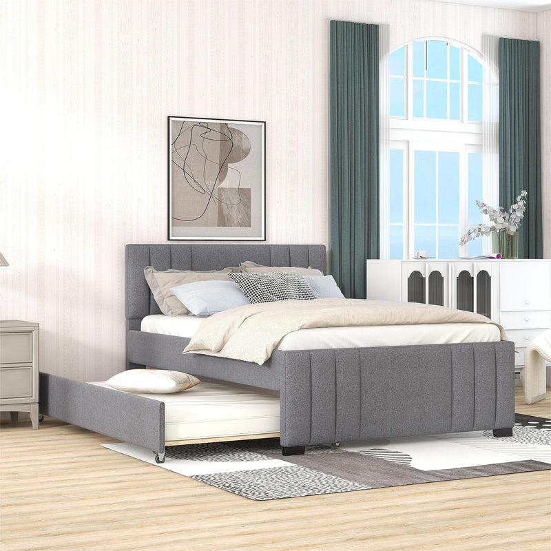 Full Upholstered Platform Bed with Trundle,Grey