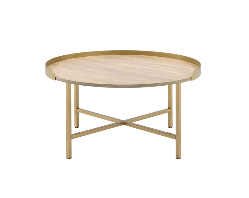 Mithea Coffee Table, Oak Table Top & Gold Finish