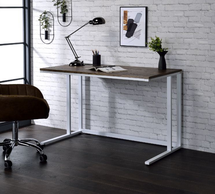 Writing Desk with Tyrese Built-in USB Port, Walnut & White Finish AL