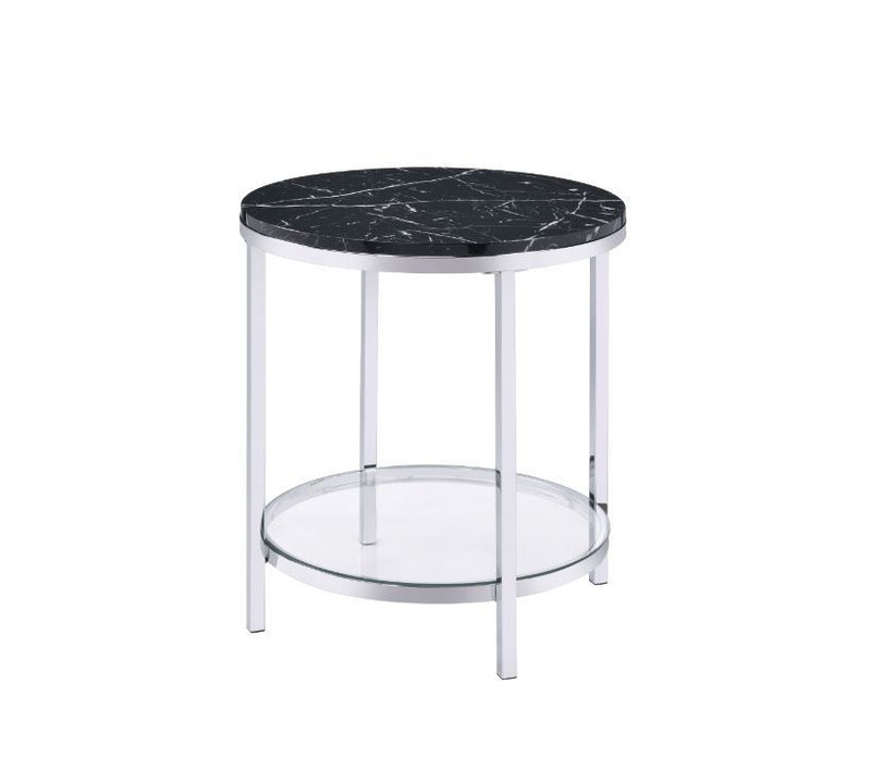 Virlana End Table, Faux Black Marble & Chrome Finish