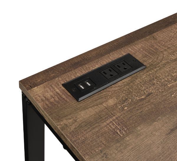 Writing Desk, Tyrese Built-in USB Port Writing Desk, Walnut & Black Finish AL