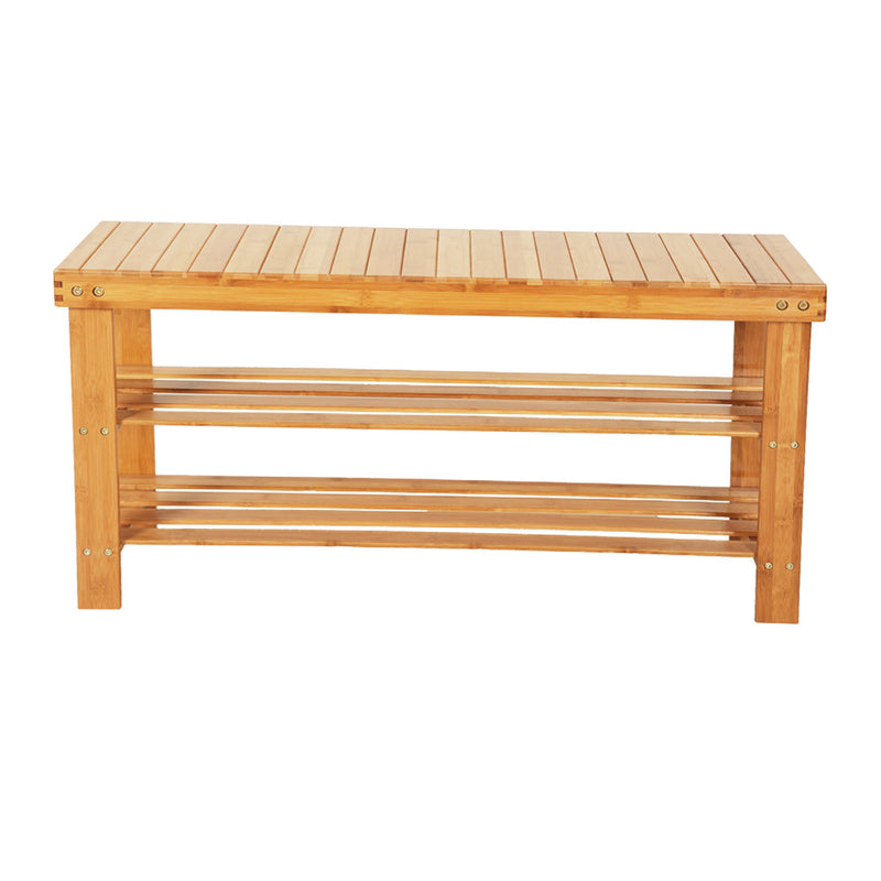 90cm 3Tier Bamboo Stool Shoe Rack Storage Seat Organizer Shelf Entryway Bench