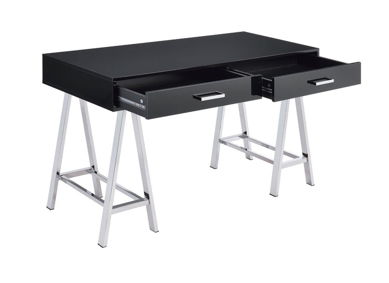 Coleen Built-in USB Port Writing Desk, Black High Gloss & Chrome Finish YF