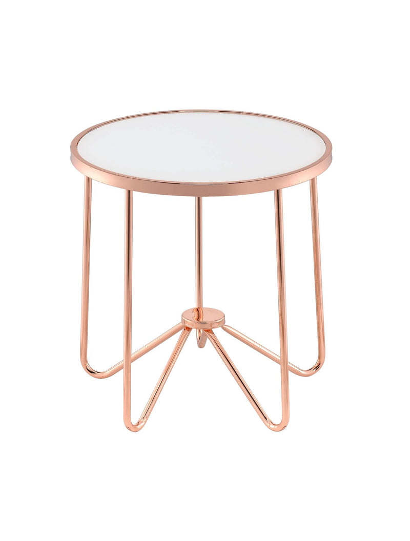 Alivia End Table in Rose Gold & Frosted Glass