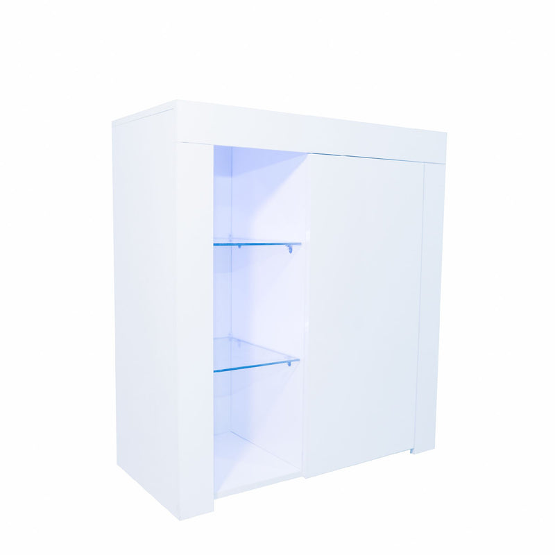 Kitchen Sideboard Cupboard White High Gloss with Blue LED Light, Entryway Living Room Side Storage Cabinet Buffet with Shelves and Door for Dining Room Hallway RT