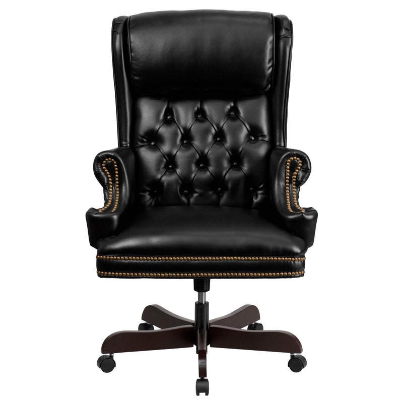 High Back Traditional Tufted LeatherSoft Executive Swivel Ergonomic Office Chair with Oversized Headrest and Nail Trim Arms