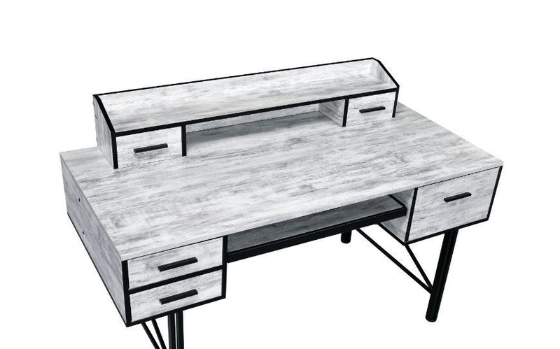 Safea Computer Desk, Antique White & Black Finish