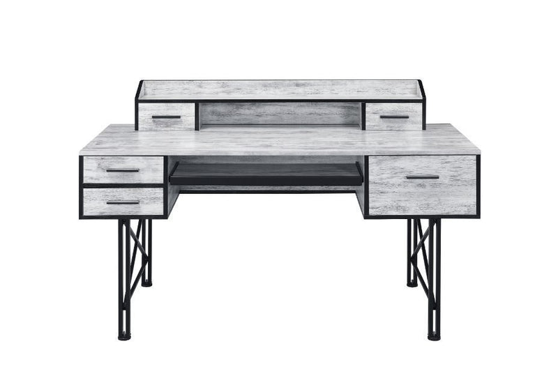 Safea Computer Desk, Antique White & Black Finish