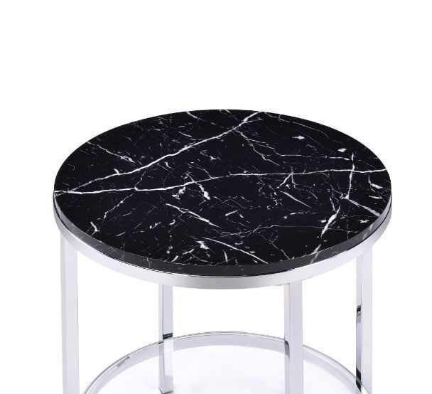 Virlana End Table, Faux Black Marble & Chrome Finish