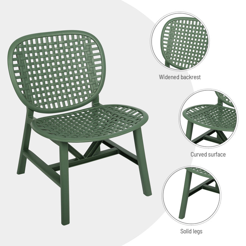 3 Pieces Hollow Design Retro Patio Table Chair Set All Weather Conversation Bistro Set Outdoor Table with Open Shelf and Lounge Chairs with Widened Seat for Balcony Garden Yard Green