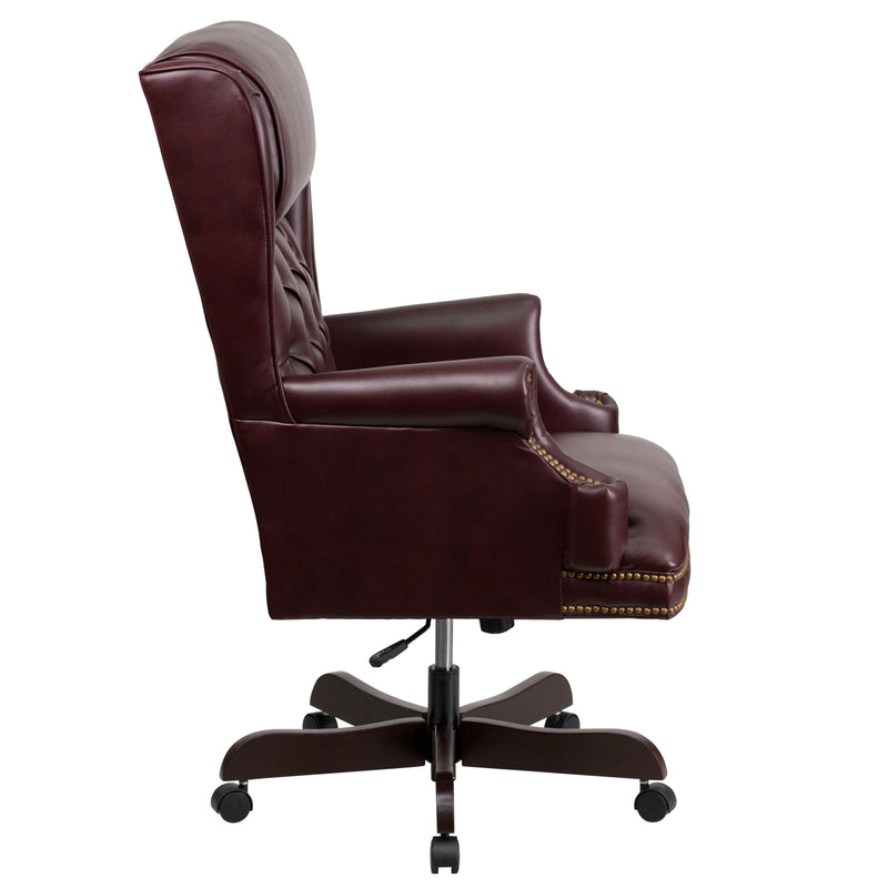 High Back Traditional Tufted LeatherSoft Executive Swivel Ergonomic Office Chair with Oversized Headrest and Nail Trim Arms