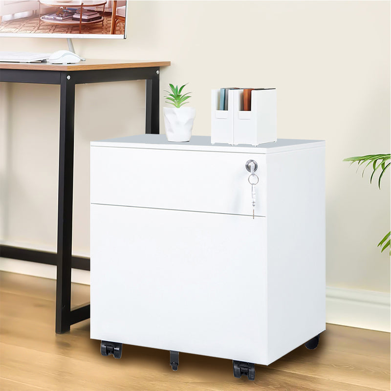 2 Drawer Mobile File Cabinet with Lock Metal Filing Cabinet for Legal/Letter/A4/F4 Size, Fully Assembled Include Wheels, Home/Office Design