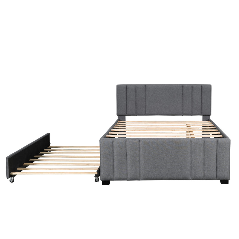 Full Upholstered Platform Bed with Trundle,Grey