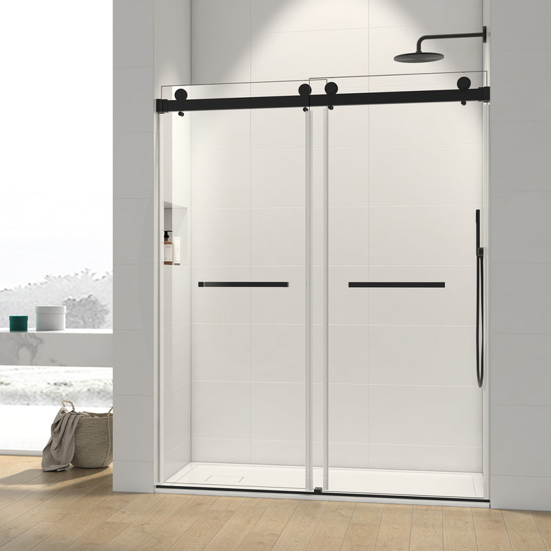 72*76" Double Sliding Frameless Shower Door Matte Black Without Buffer