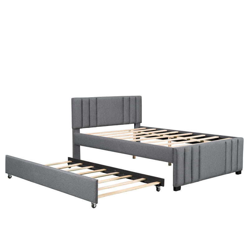 Full Upholstered Platform Bed with Trundle,Grey