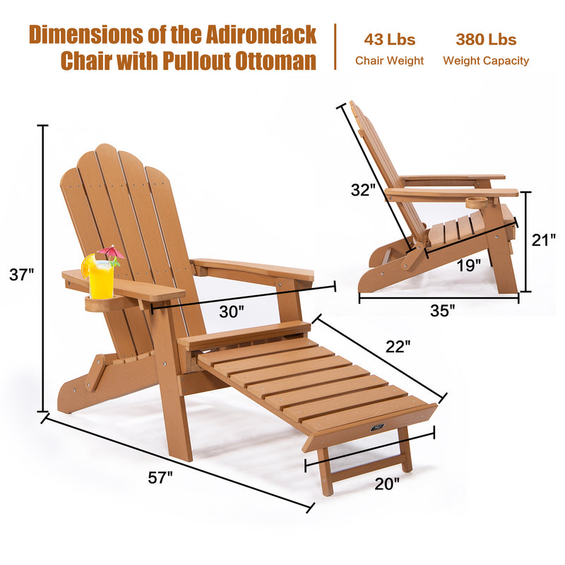 TALE Folding Adirondack Chair with Pullout Ottoman with Cup Holder, Oversized, Poly Lumber,  for Patio Deck Garden, Backyard Furniture, Easy to Install,BROWN. Banned from selling on Amazon