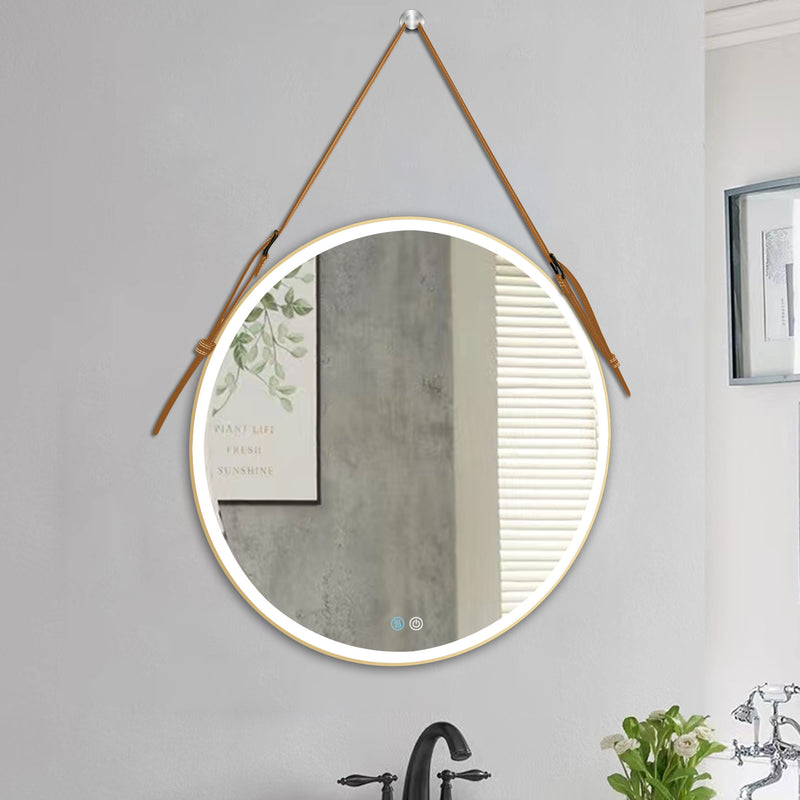 Bathroom LED Mirror 32 Inch Round Bathroom Mirror with Lights Smart 3 Lights Dimmable Illuminated Bathroom Mirror Wall Mounted Large LED Mirror Anti-Fog Lighted Vanity Mirror