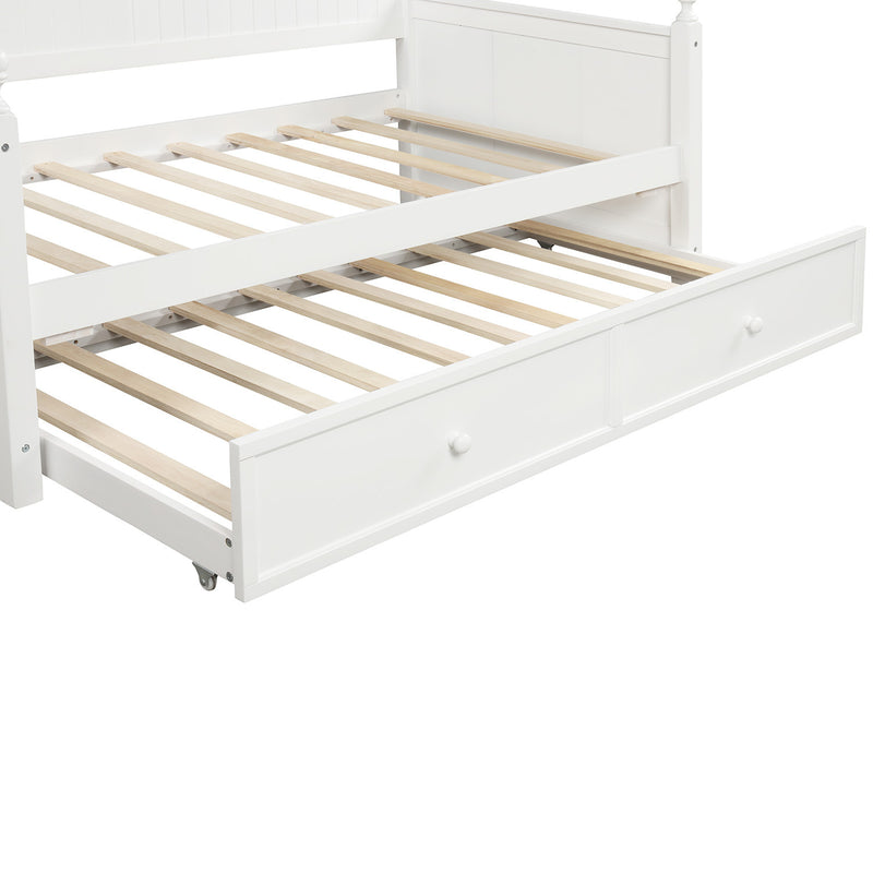 Twin Size Wood Daybed with Twin Size Trundle (White)