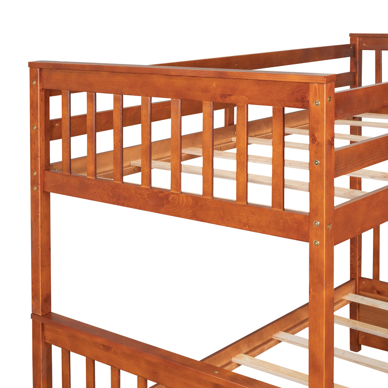 Twin-Over-Full Bunk Bed with Ladders and Two Storage Drawers (Walnut)