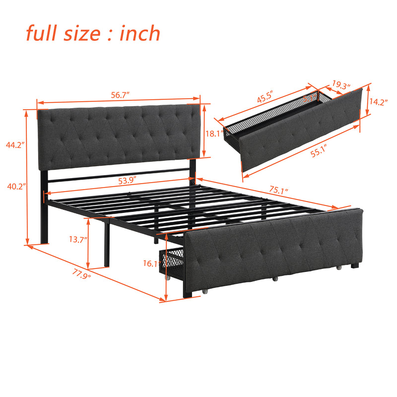 Twin Full Queen Size Storage Bed Metal Platform Bed with a Big Drawer - Beige, Gray